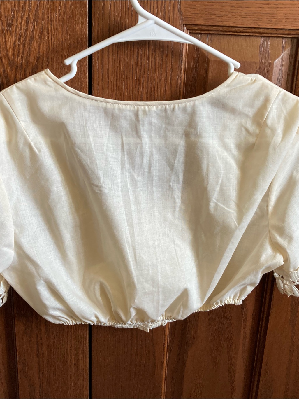 Vintage 70s 80s Dacron Dirndl Blouse Crop Top Cream Lace Trachten Oktoberfest — image 2 of 7